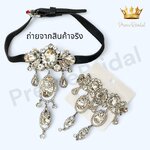 (พร้อมส่ง) สร้อยคอเพชร+ต่างหูแบบเข็ม 016 สไตล์วินเทจ ใส่ออกงาน สวยหรูดูแพง เพชรเม็ดใหญ่มาก