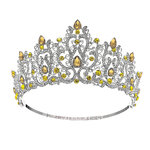 (พร้อมส่งจากไทย) มงกุฏ 114 สีเหลือง มงกุฎนางงาม มงกุฎเพชร สวยงามอลังการ ฐานมงวงกลมปรับได้