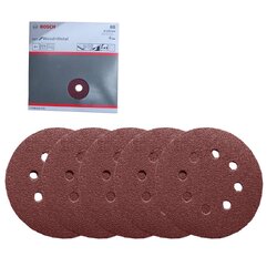 BOSCH กระดาษทรายกลม 5 นิ้ว สีแดง หลังสักหลาด P80 (5ใบ) 2608621579