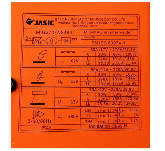 เครื่องเชื่อมไฟฟ้า MIG270N248 JASIC