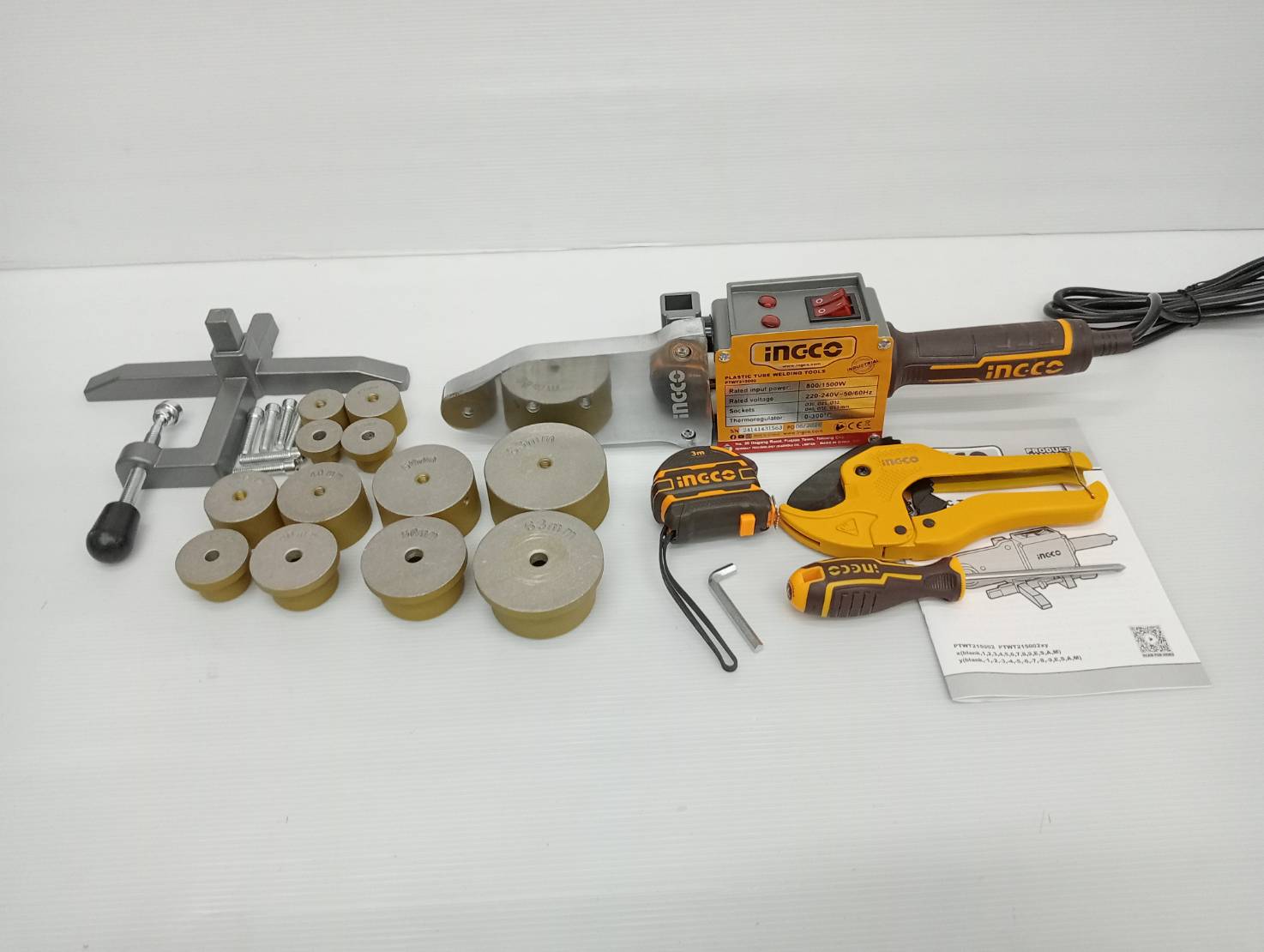 INGCO เครื่องเชื่อมท่อ 20-63 มม. กำลังไฟ 800 วัตต์/1500วัตต์ สำหรับท่อชนิด PP-R,PE รุ่น PTWT215002