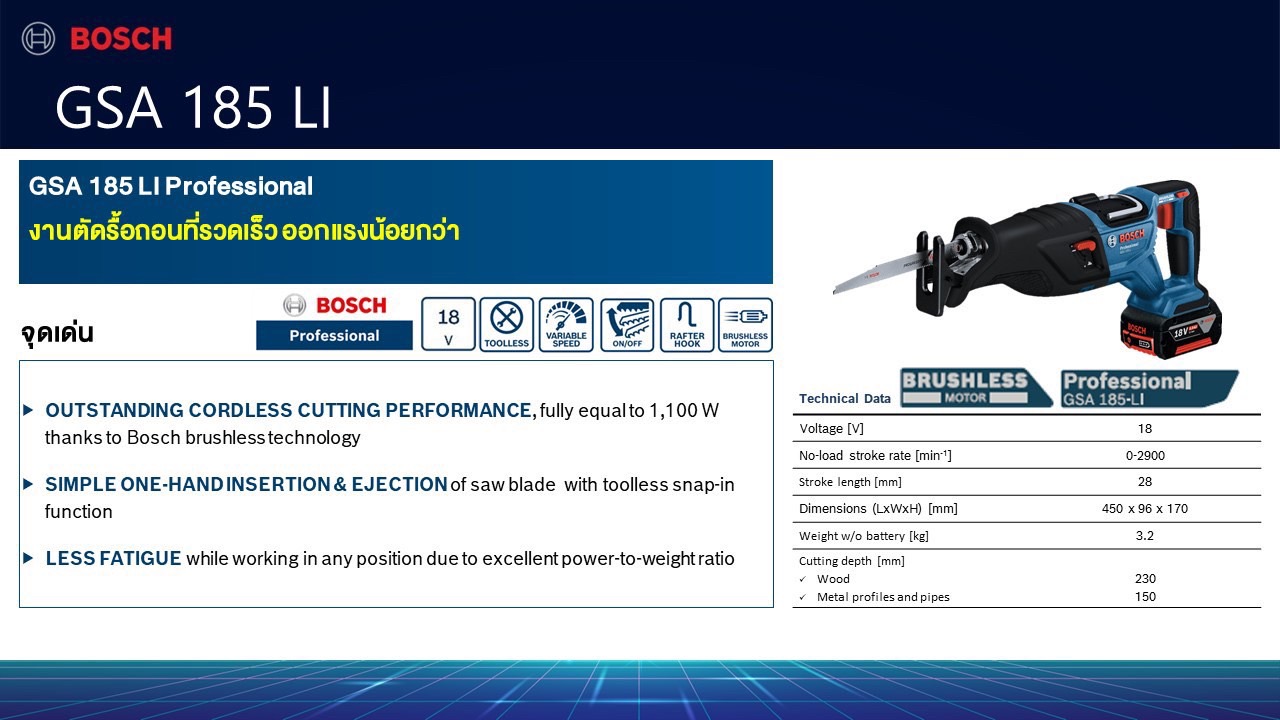เชเบอร์ไร้สาย GSA185-Li BOSCH SOLO