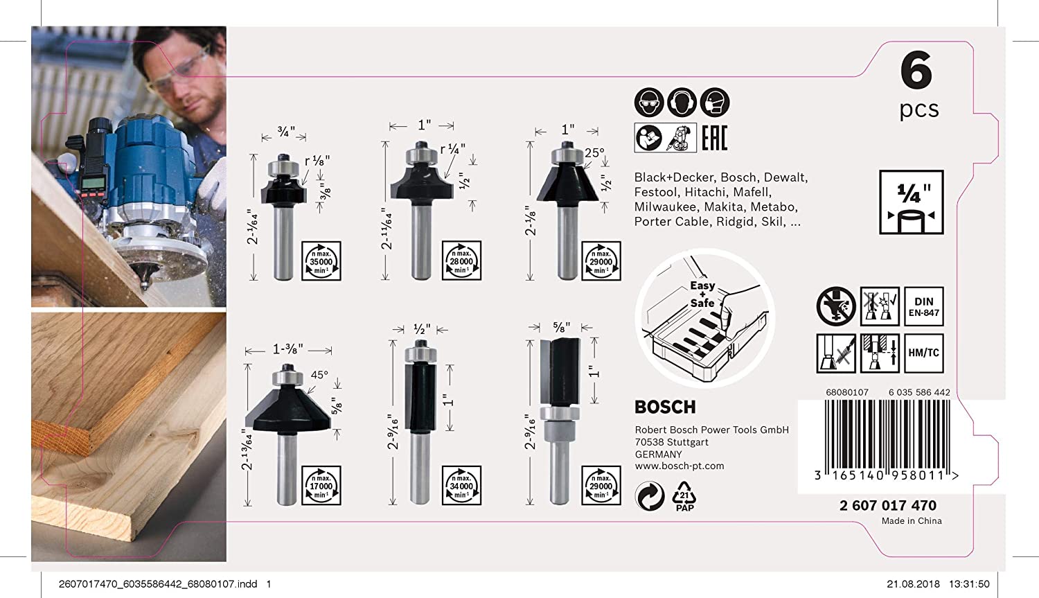 ชุดดอกทริมเมอร์เซาะร่องแต่งขอบ 6ตัวชุด 2607017470 BOSCH