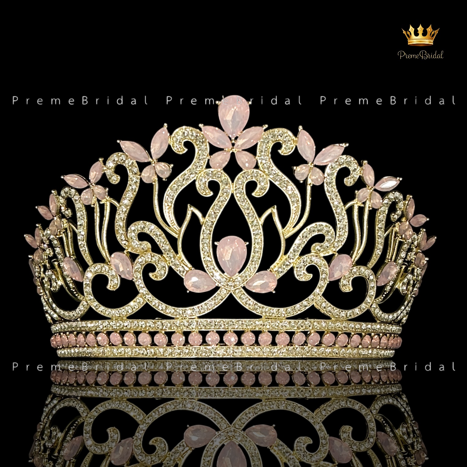 (พร้อมส่งจากไทย) มงกุฏ 143 สีทอง-ชมพู สำหรับนางงาม ขนาดใหญ่ งานโลหะฐานกลมปรับขนาดได้ ส่งด่วน ส่งจาก จ.อุบลราชธานี