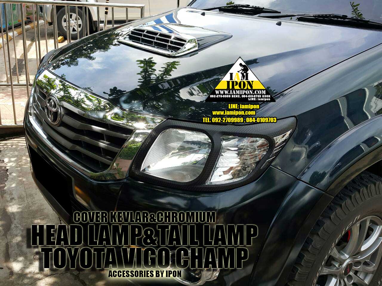 HEAD LAMP COVER VIGO CHAMP KEVLAR&CHROMIUM ครอบไฟหน้าเคฟล่าและโครเมียมวีโก้เเชมป์