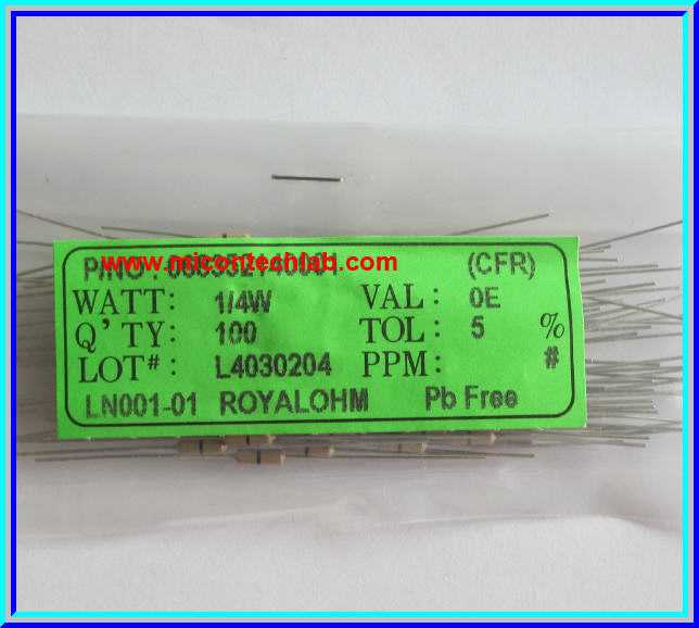 100x ตัวต้านทาน 0 Ohm 1/4 Watt 5% Cabon Resistor