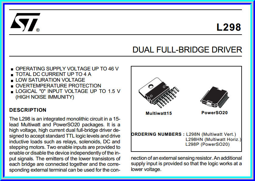 1x L298N Full-Bridge Dual Motor Driver L298 IC Chip