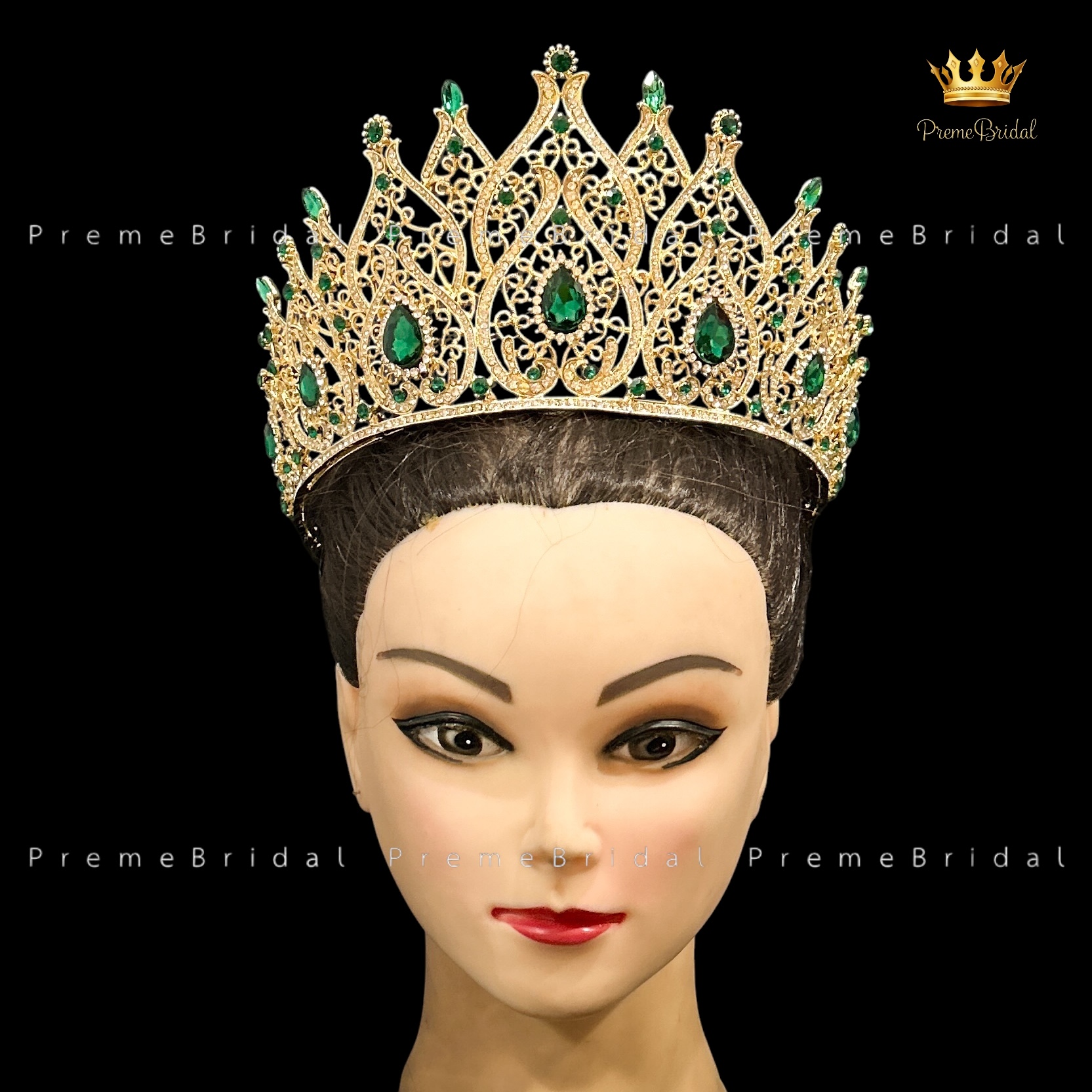 (พร้อมส่งจากไทย) มงกุฏ 115 สีเขียว-ทอง มงกุฎนางงาม มงกุฎเพชร มงกุฎประกวด สวยงามอลังการ ฐานมงวงกลมปรับได้ สินค้าพร้อมส่ง ไม่ต้องรอนาน งานพรีเมี่ยม