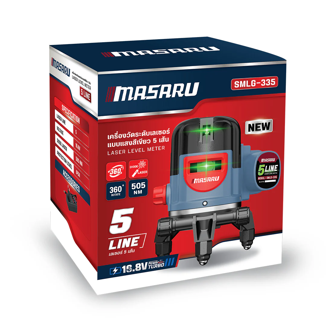 MASARU SMLG-335 เครื่องวัดระดับเลเซอร์แบบแสงสีเขียว 5 เส้น 16.8V (ไม่รวมขาตั้ง)