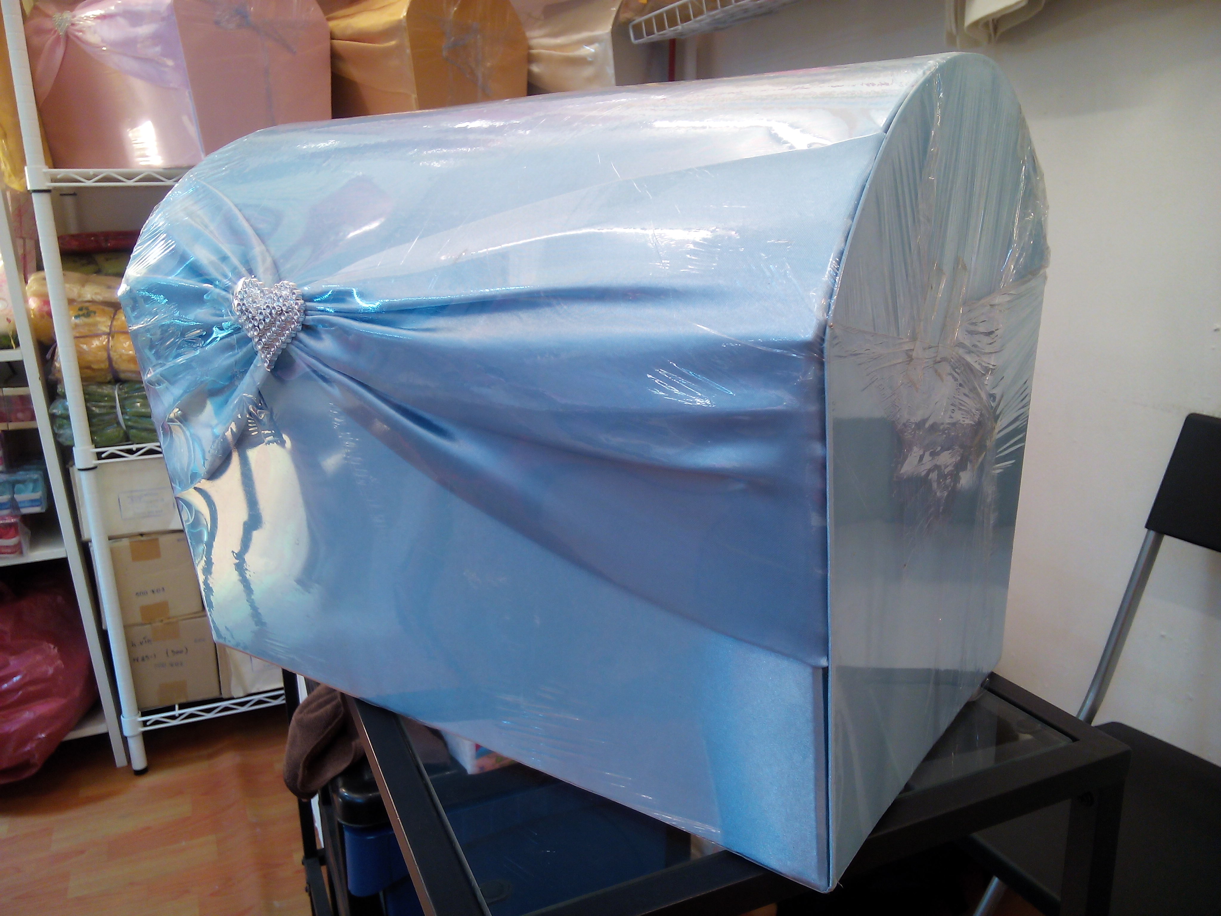 กล่องรับซองหีบสมบัติ หุ้มผ้าไหมสีฟ้า