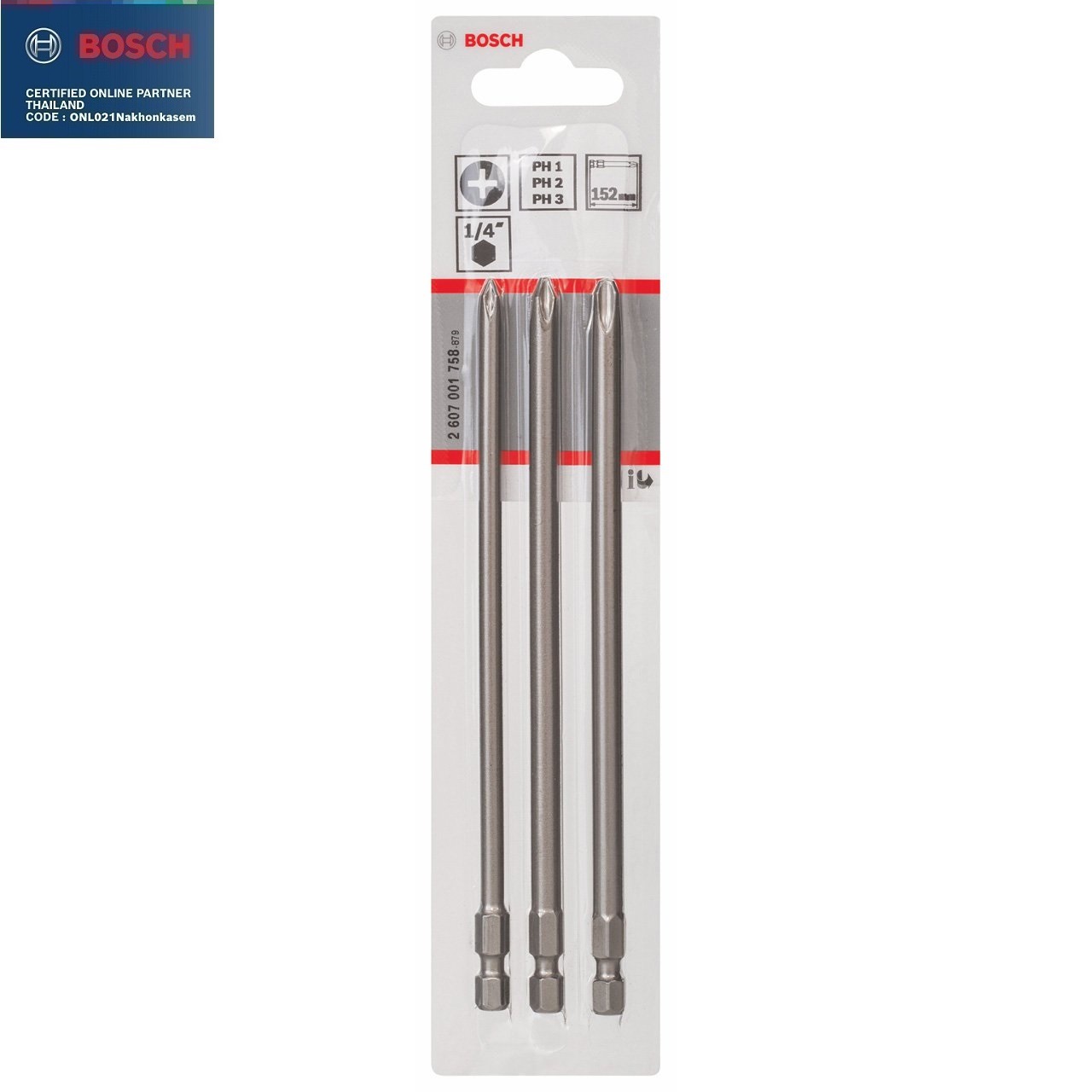 ดอกไขควงPH1, PH2, PH3 x152mm. BOSCH 2607001758