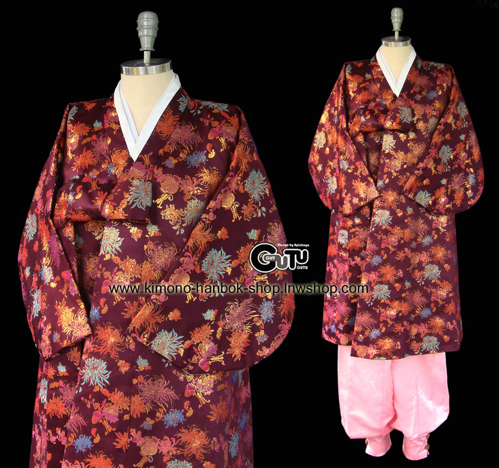 ชุดฮันบกชาย เสื้อคลุมยาว+กางเกง(M)