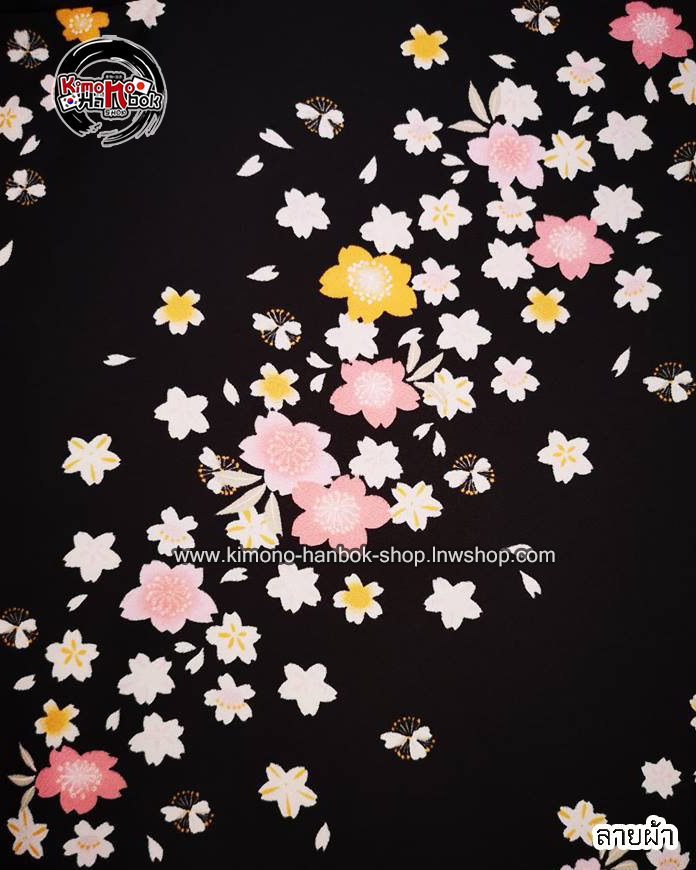 ชุดกิโมโนสีเข้มลายวากุระ01