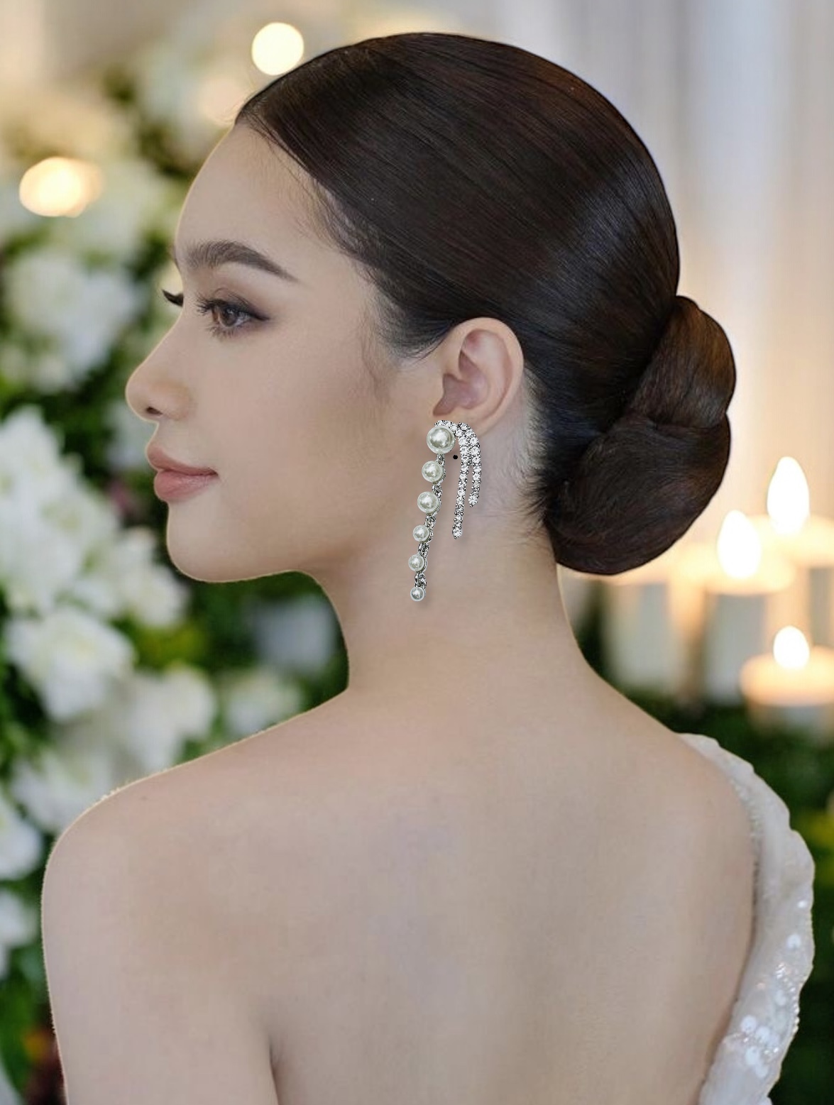(พร้อมส่งจากไทย) ต่างหูเพชร+มุกพรีเมียม สไตล์เจ้าหญิง | งานหรู ใส่ไปงานแต่ง ออกงานได้
