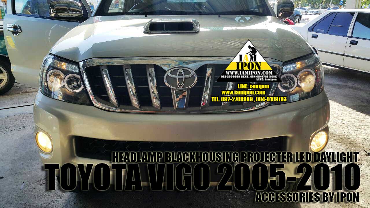 HEADLAMP BLACKHOUSING PROJECTER LED DAYLIGHT TOYOTA VIGO 2005-2010 โคมไฟหน้าโปรเจคเตอร์รมดำ วงแหวน เดย์ไลท์ โตโยต้าวีโก้ ปี 2005-2010