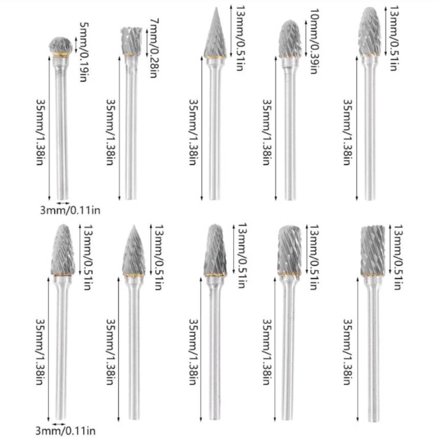 ชุดหัวเจียรคาร์ไบด์ 10ชิ้น แกน3มม. #20001384001