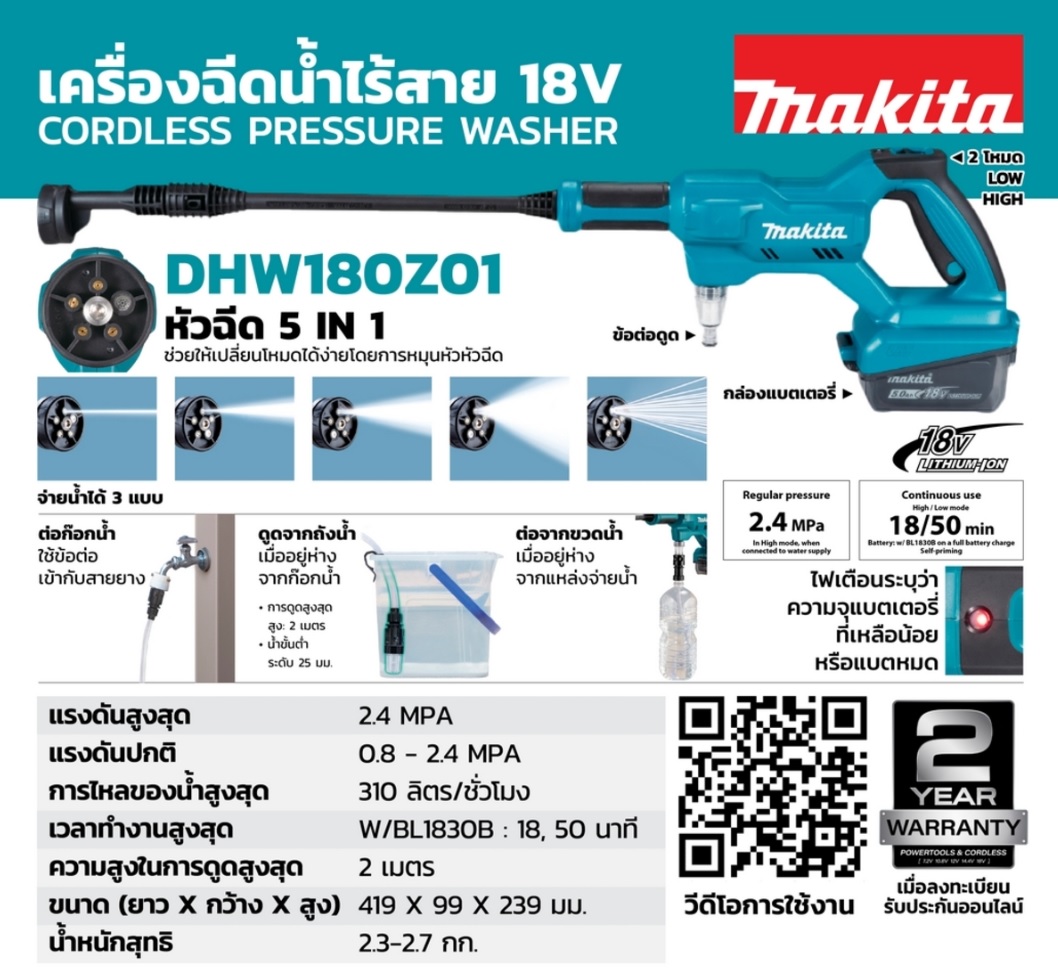 เครื่องฉีดน้ำ18V DHW180Z01 MAKITA