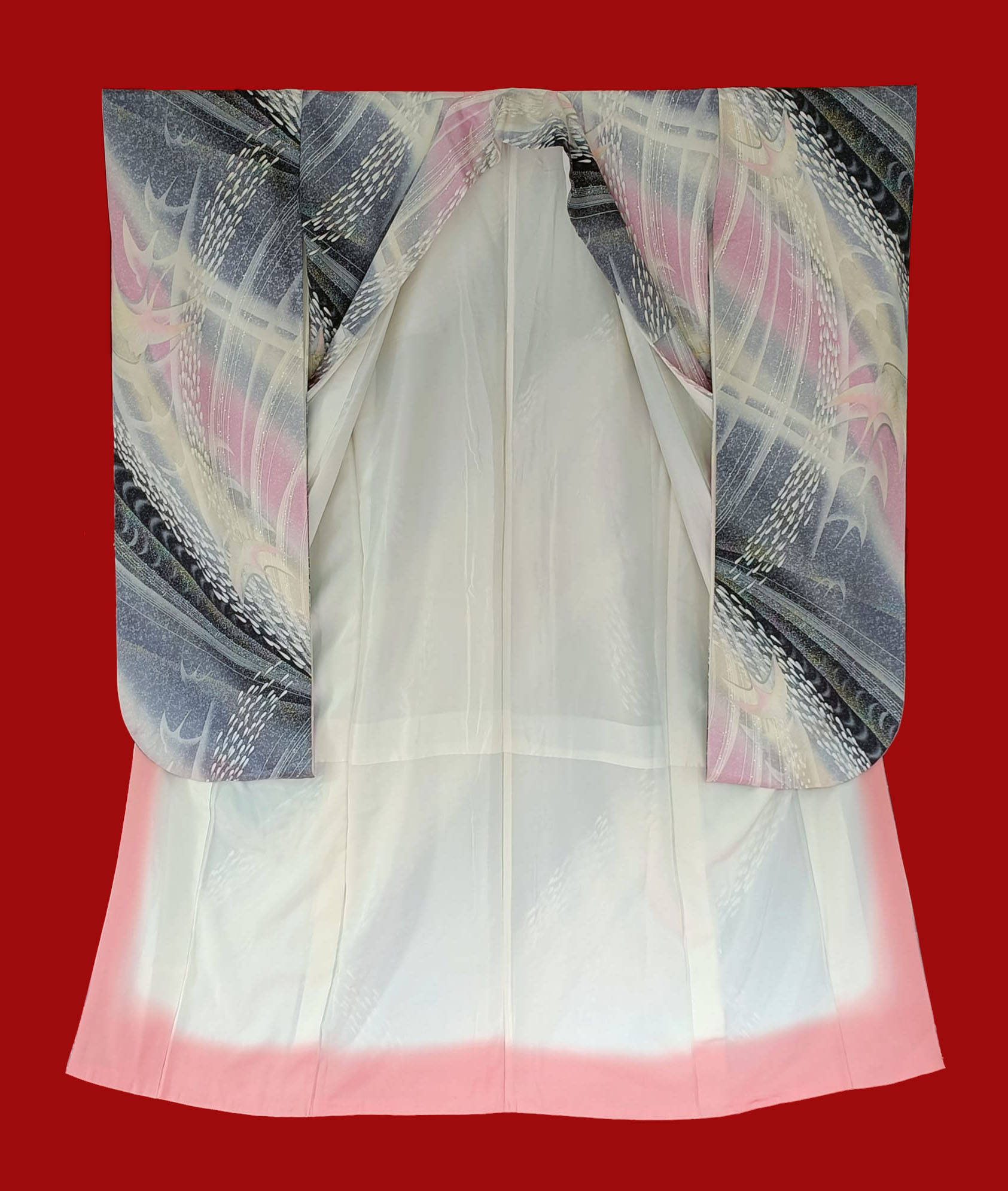 furisode kimono ดำ-เทา-ชมพู002