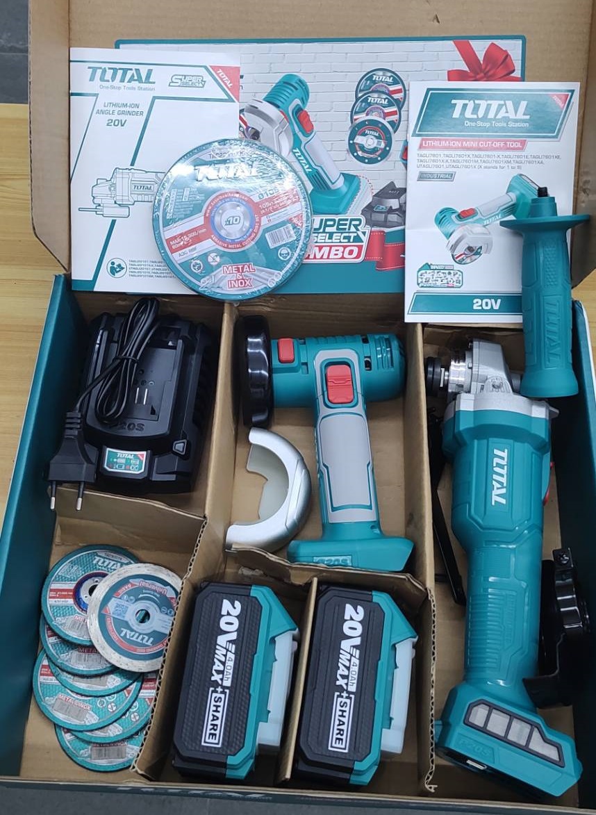 ชุดคอมโบ้เครื่องเจียร20V TOSLI2211410 TOTAL (TAGLI20107+TAGLI7601)