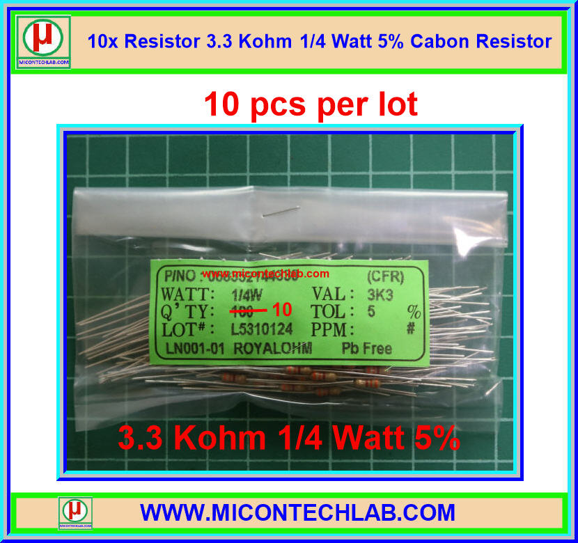 10x Resistor 3.3 Kohm 1/4 Watt 5% Cabon Resistor