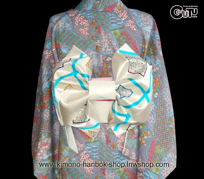 Set. กิโมโนสีม่วงลายดอกไม้+โอบิ ผู้หญิง03