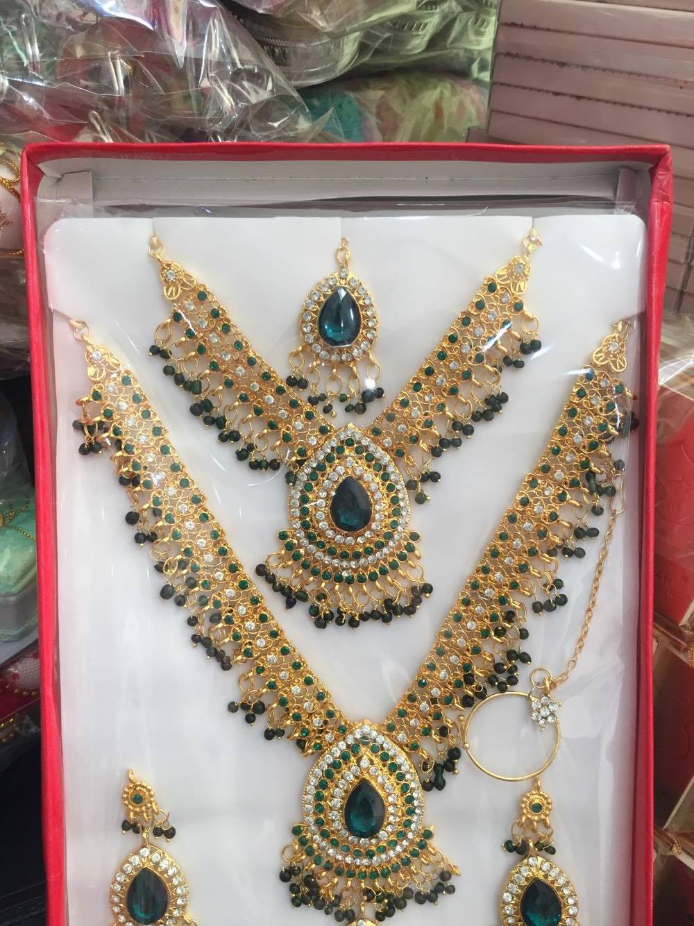 (พร้อมส่ง) เครื่องประดับอินเดีย 012 สีเขียวเข้ม