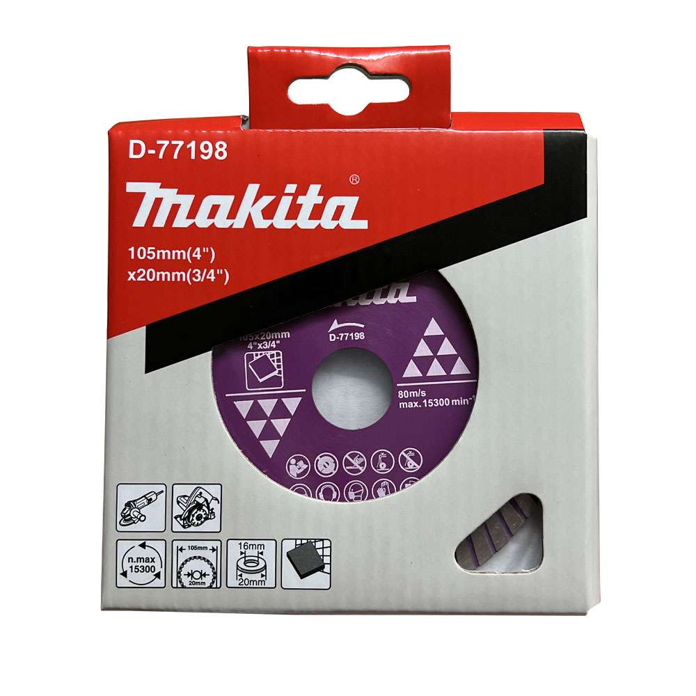 MAKITA D-77198 ใบเพชร 4″ 105x2x7x20x16mm (ซี่ สีม่วง) ตัดกระเบื้อง (ตัดน้ำ/ตัดแห้ง)