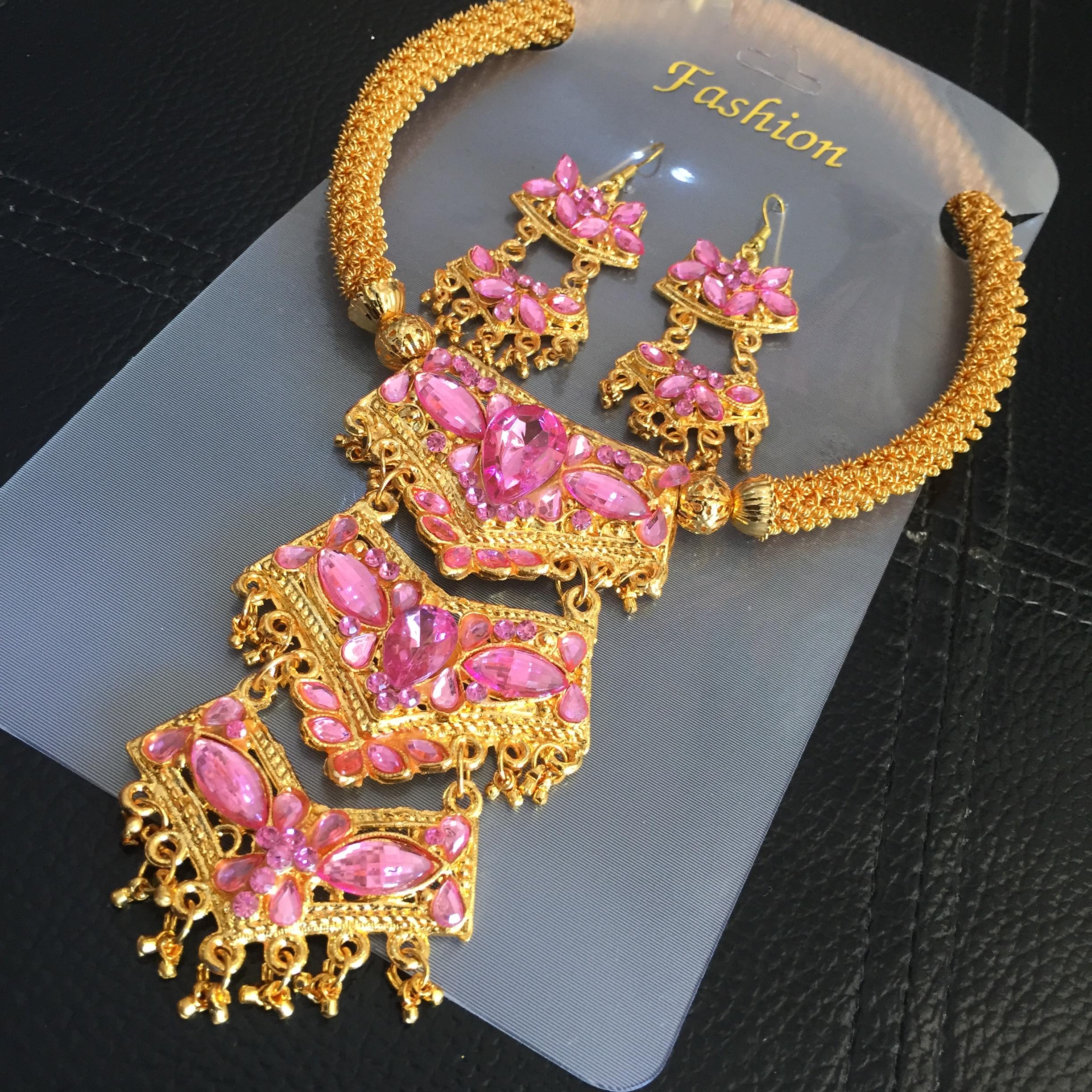 (พร้อมส่ง) เครื่องประดับอินเดีย 014 สีชมพู