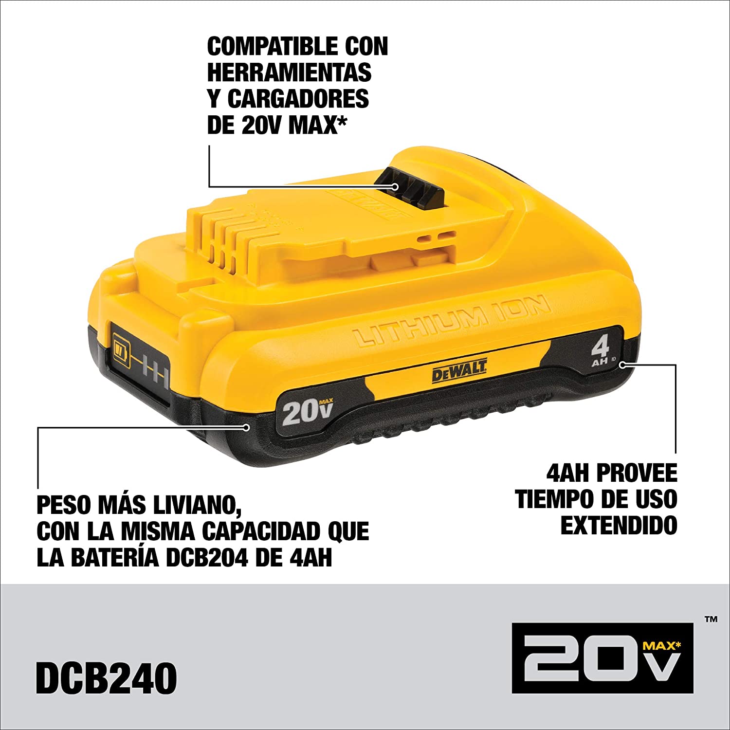 แบตเตอรี่ 20V/4.0Ah DCB240-B1 DEWALT (รุ่นบาง)