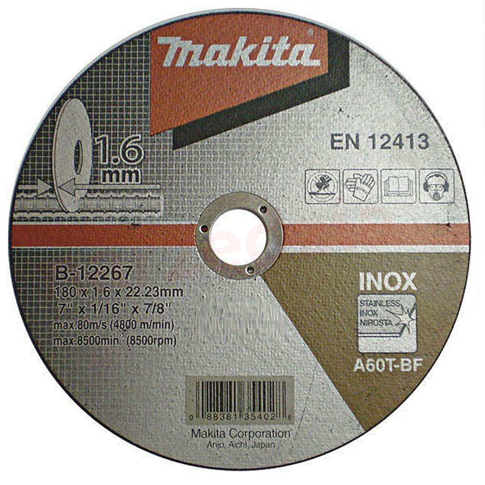 ใบตัดสแตนเลส MAKITA 7″ 180×1.6×22.23mm.A60T B-12267
