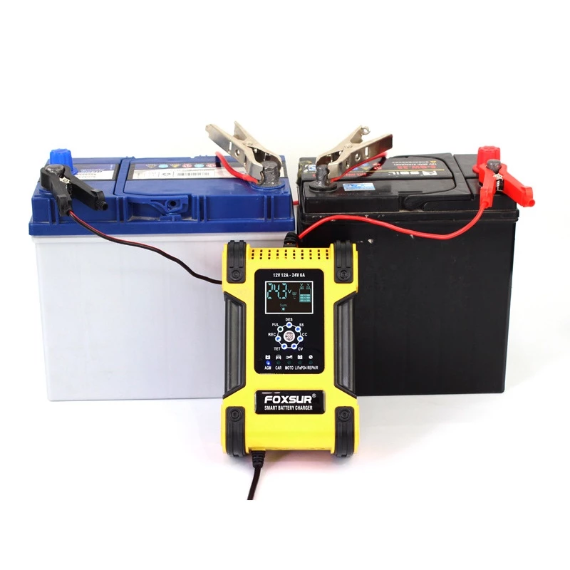 FOXSUR 12V12A เครื่องชาร์จแบตรถ กำลังไฟสูง ที่ชาร์จแบตรถ รถยนต์ มอไซค์ FBC122412D