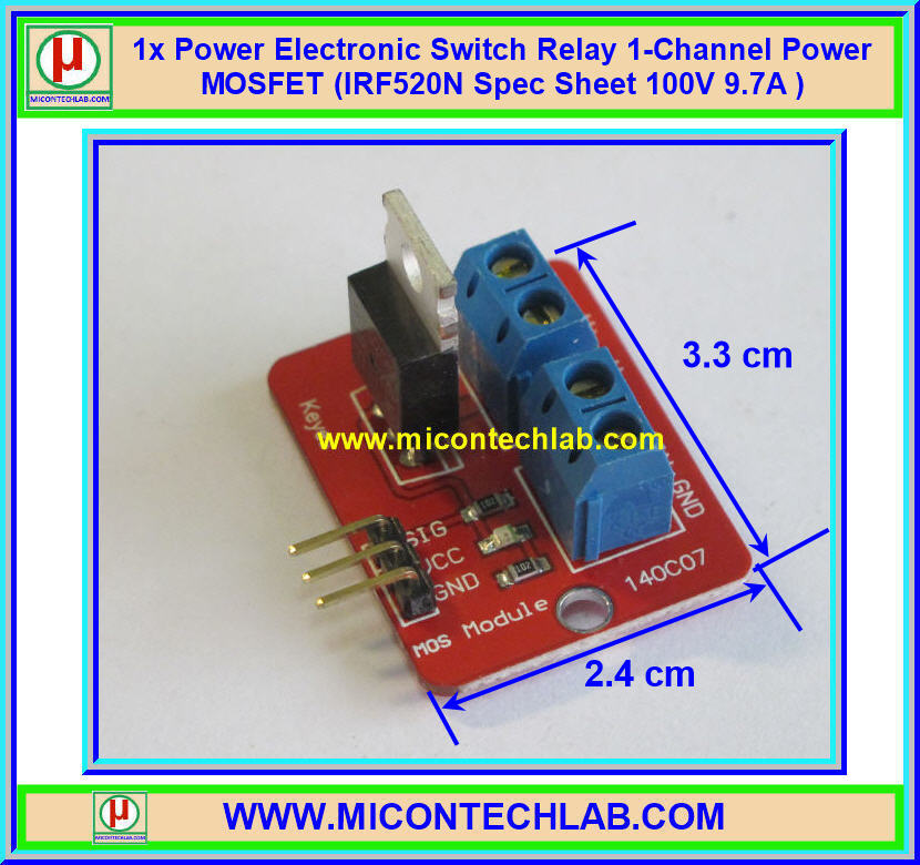 1x IRF520 เพาเวอร์มอสเฟตอิเล็กทรอนิกส์สวิตซ์ แบบ 1 ช่อง 100V 9.7A