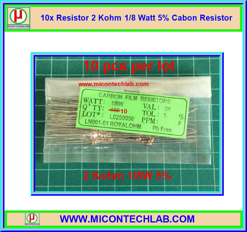 10x Resistor 2 Kohm 1/8 Watt 5% Cabon Film Resistor