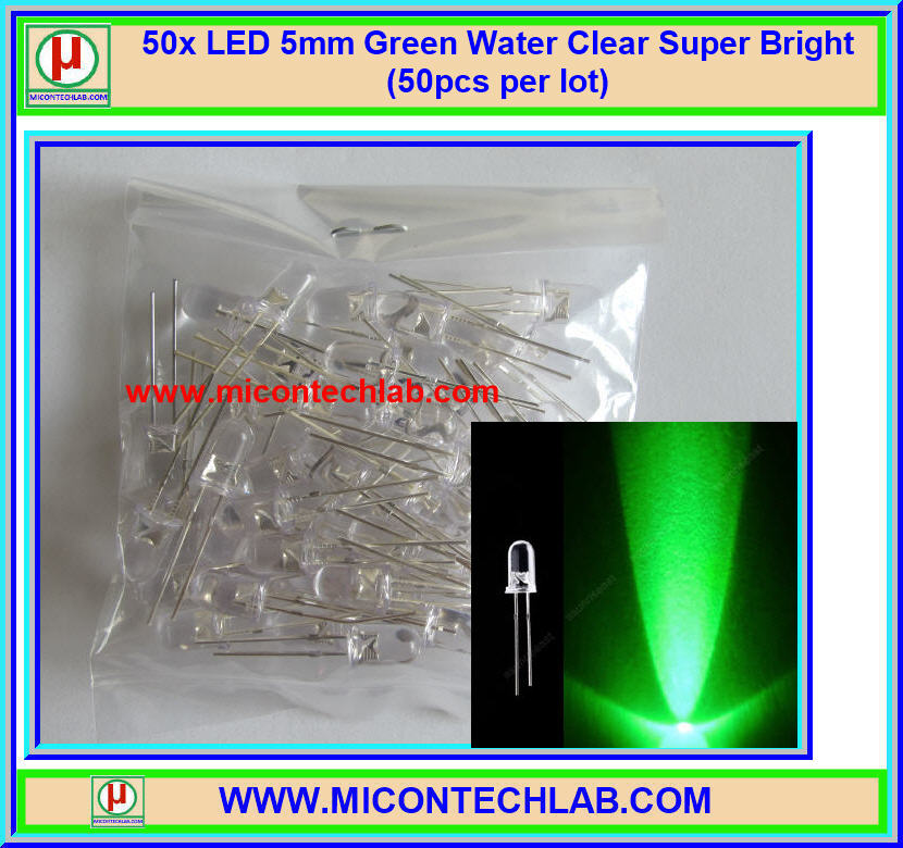 50x แอลอีดี LED 5 มม. สีเขียว หลอดใส ชุปเปอร์ไบร์
