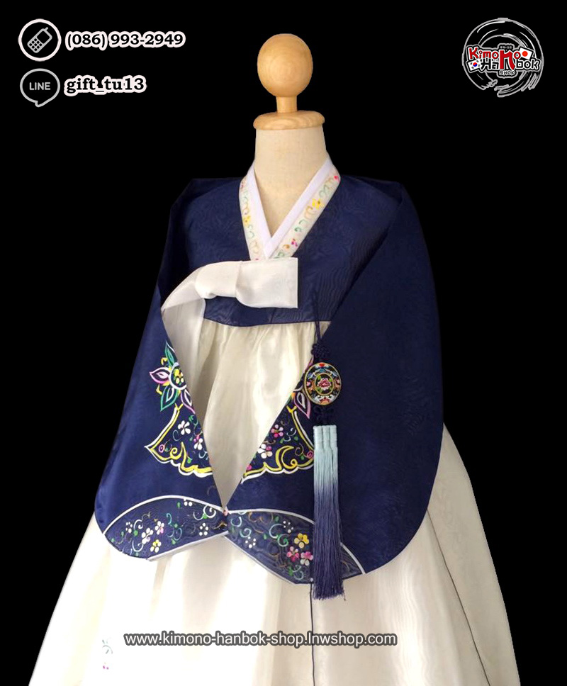 ชุดฮันบก เสื้อสีกรม(น้ำเงินเข้ม)/กระโปงสีขาวครีม(M 34นิ้ว)02