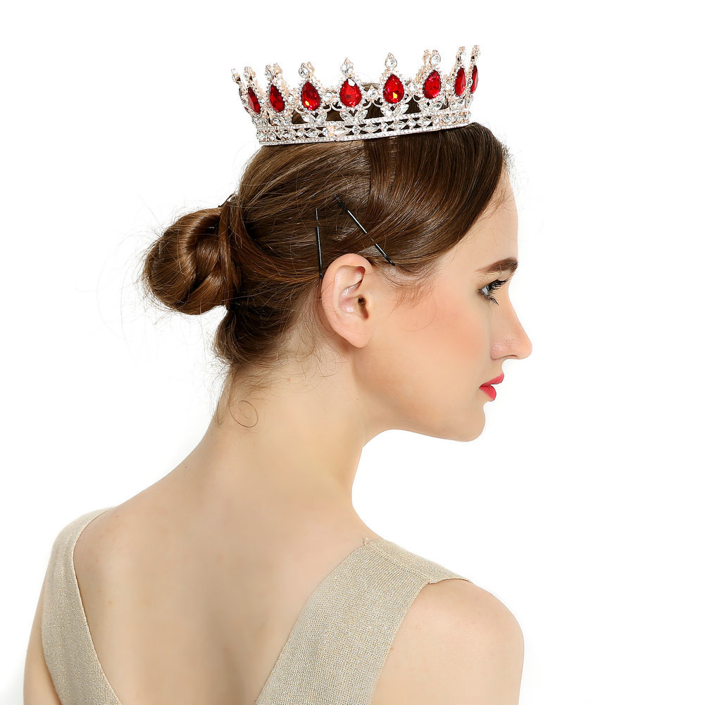 (พร้อมส่ง) มงกุฎ 018-สีแดงยอดเพชรขาว