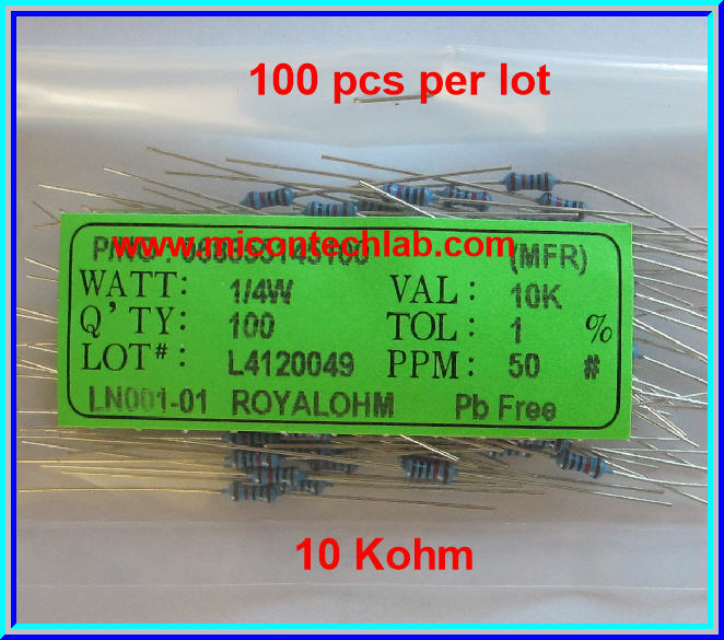 100x ตัวต้านทาน 10 Kohm 1/4 Watt 1% Metal film Resistor