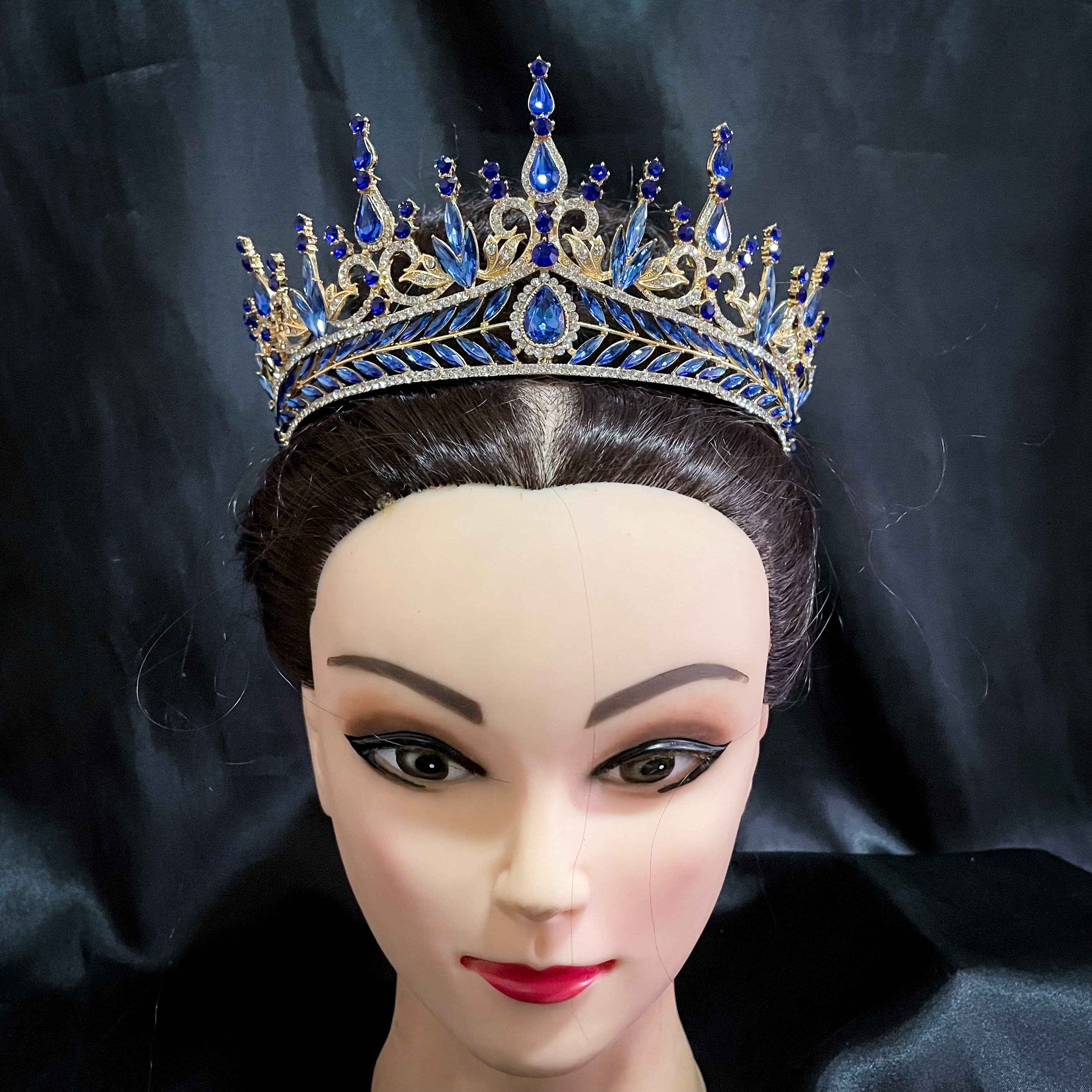 (พร้อมส่ง) เทียร่า 302 สีน้ำเงิน มงกุฎนางงาม งานสวย ปราณีต QCเพชรทุกเม็ด สินค้าพร้อมส่งจากไทย