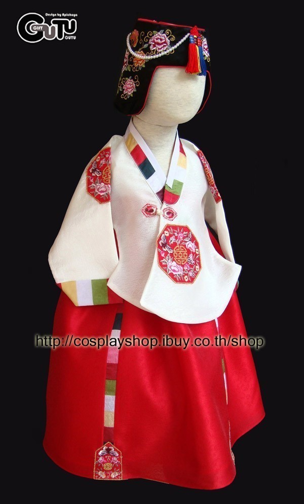 ชุดฮันบก+หมวก เด็กหญิง1-2 ปี(ทังอี) เสื้อสีขาว/กระโปงสีแดง