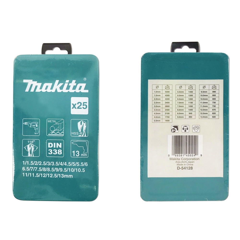 MAKITA D-54128 ชุดดอกสว่านเจาะเหล็ก HSS-R (สีดำ) ขนาด 1-13มม. (25ดอก/ชุด) บรรจุในกล่องโลหะ