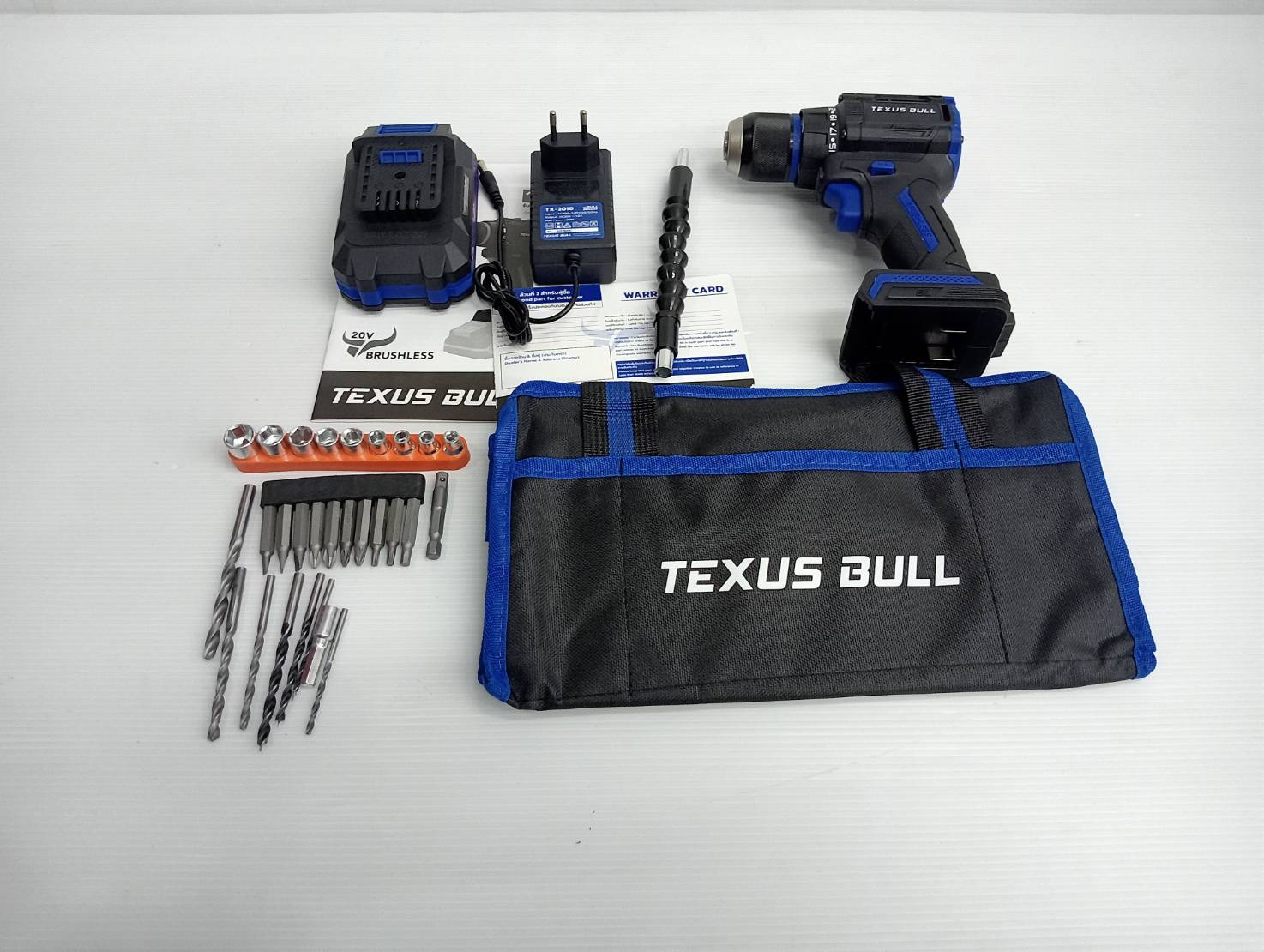 สว่านไร้สายคอสั้น 20V แบตเตอรี่ 2.0Ah TX-9932 TEXUS BULL