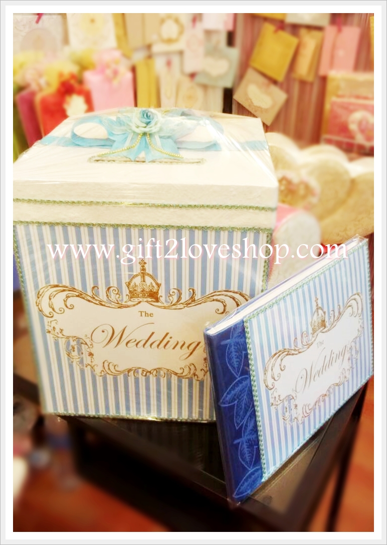 กล่องรับซองลาย Wedding สีฟ้า