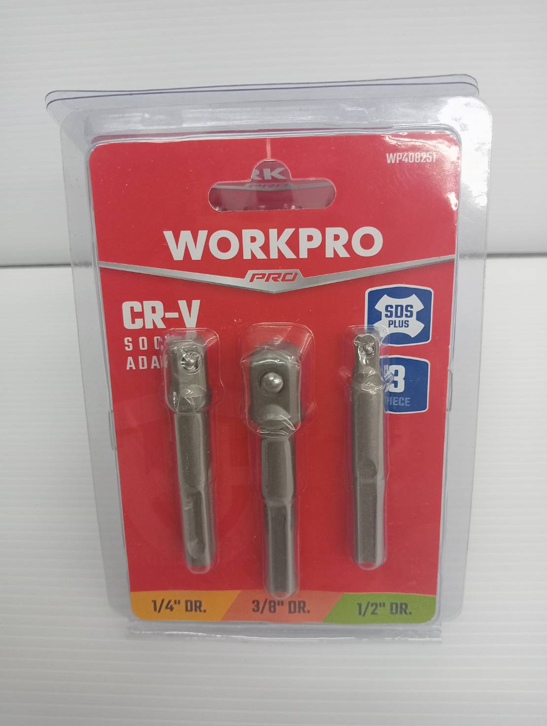 WORKPRO WP408251 ชุดอแดปเตอร์ 3ตัว/ชุด ก้าน SDS-Plus - 1/4 นิ้ว 3/8 นิ้ว 1/2 นิ้ว (3 ชิ้น)