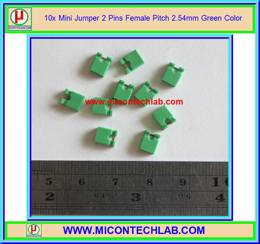 10x Mini Jumper 2 Pins Female Pitch 2.54mm Green Color