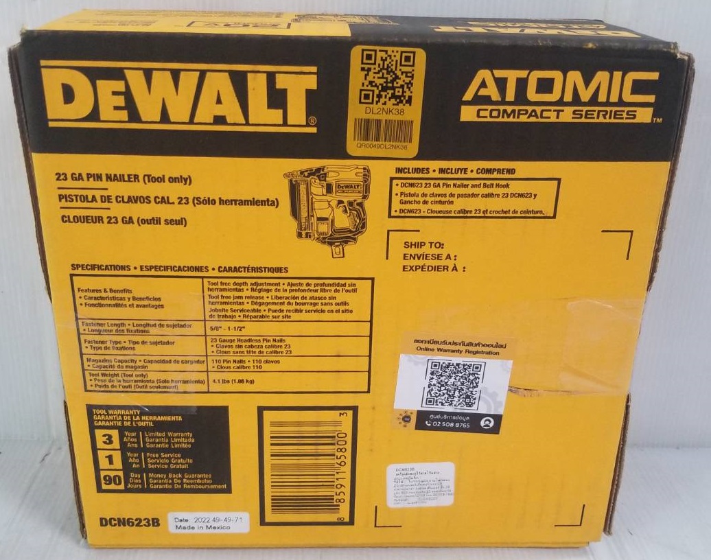 เครื่องยิงตะปู20V DCN623B DEWALT (ตะปูPIN)
