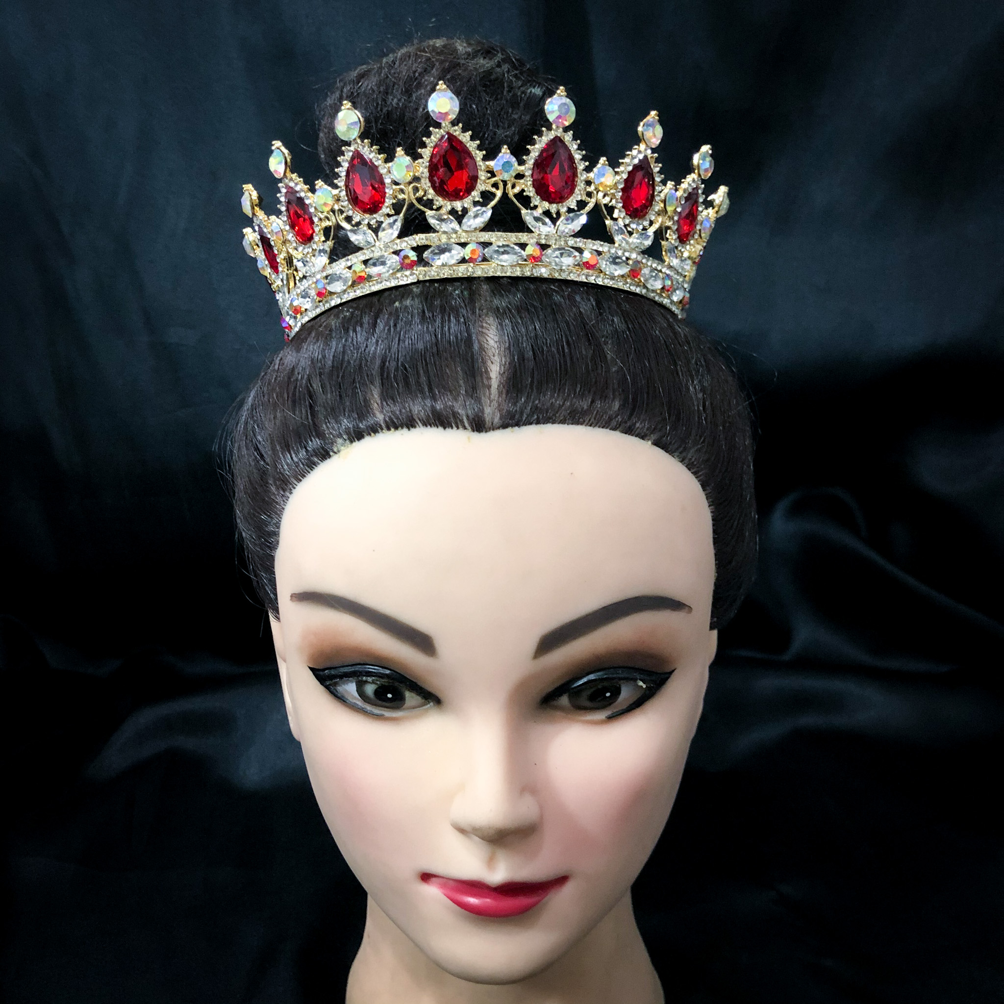 (พร้อมส่ง) มงกุฎ 018-สีแดงเพชรสีรุ้ง
