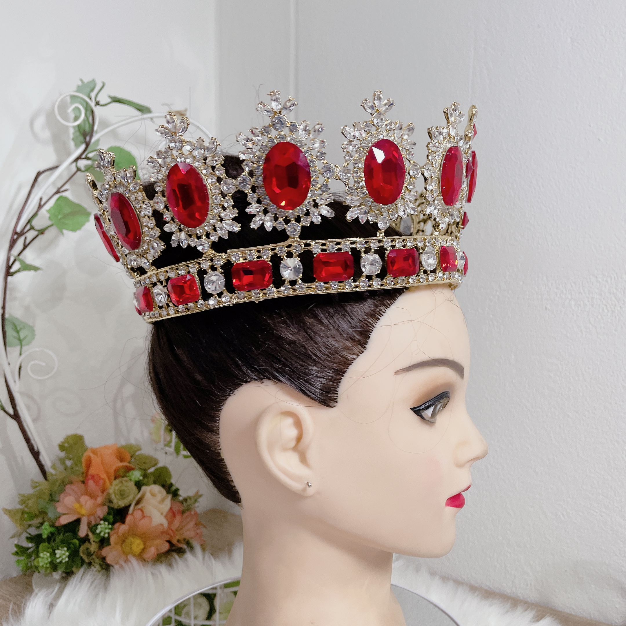 (พร้อมส่ง) มงกุฏผู้ชาย 027 สีแดง มงกุฎผู้ชาย มงกุฎพระราชา มงกุฎประกวด