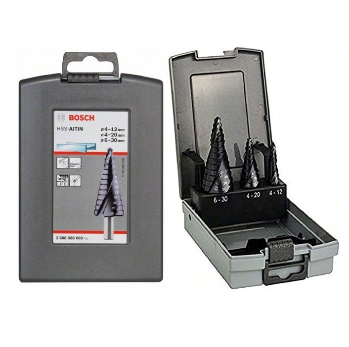 ดอกสเต็ป HSS Aluminium Titanium 9 step (3ชิ้น) 4-12/4-20/6-30 mm. (Black) BOSCH