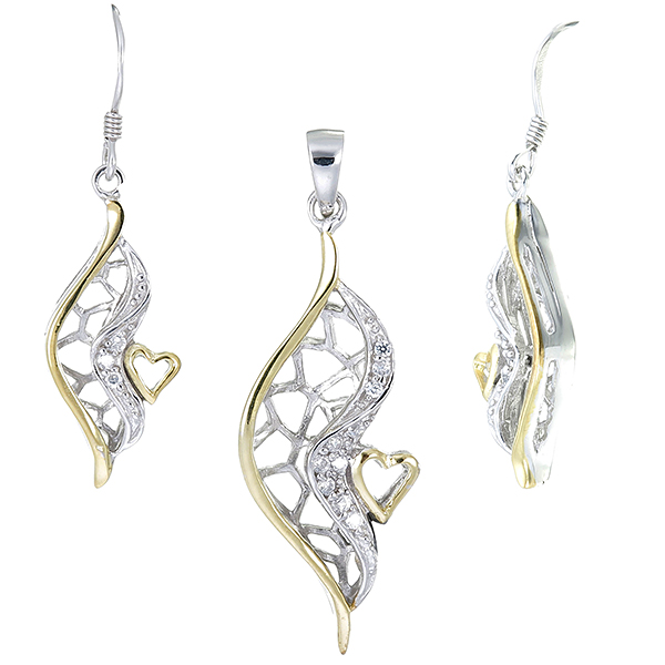 ต่างหูเพชรพร้อมจี้เพชร ( ชุบทอง ) = Earring with Pendant ( Gold )