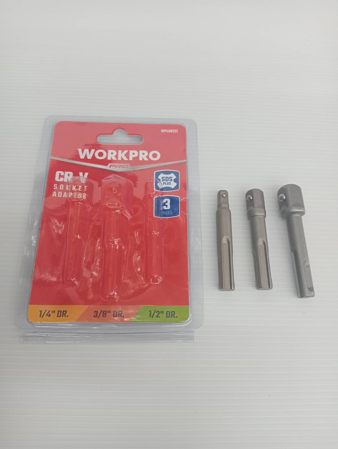 WORKPRO WP408251 ชุดอแดปเตอร์ 3ตัว/ชุด ก้าน SDS-Plus - 1/4 นิ้ว 3/8 นิ้ว 1/2 นิ้ว (3 ชิ้น)